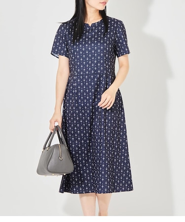 【接触冷感・吸水速乾】半袖ワンピース レディース オーナメントプリント