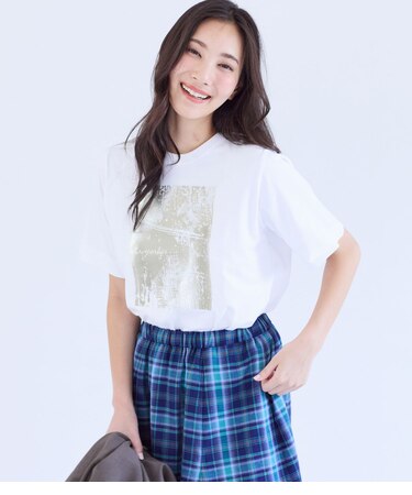コットン100％ 箔グラフィックTシャツ