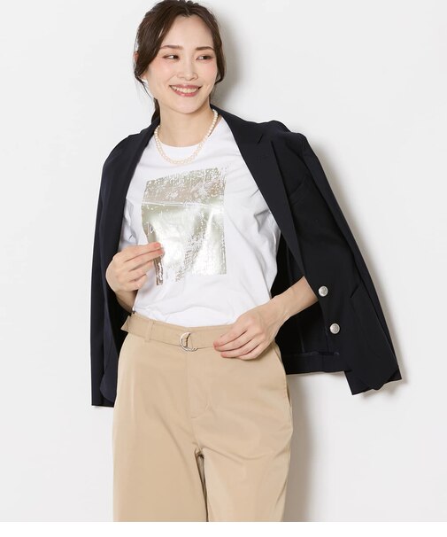 コットン100％ 箔グラフィックTシャツ