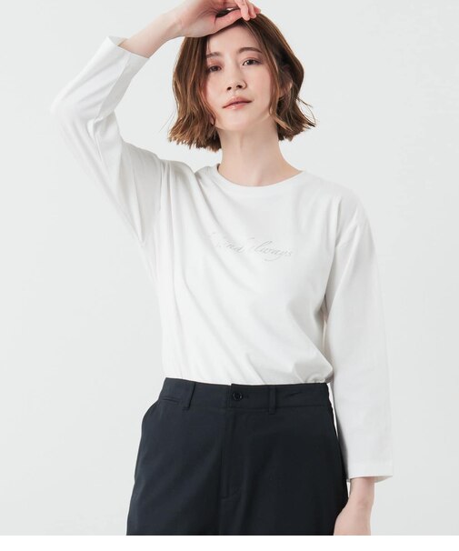 be kind always 箔プリント7分袖Tシャツ