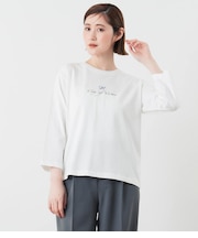 N刺繍プリント7分袖Tシャツ