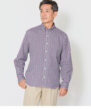 ピケ チェック 長袖ショートボタンダウンシャツ