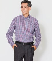 ピケ チェック 長袖ショートボタンダウンシャツ