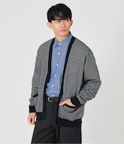 【ウォッシャブル】小紋ドット Vネックカーデカーディガン