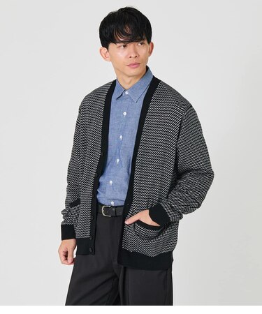 【ウォッシャブル】小紋ドット Vネックカーデカーディガン