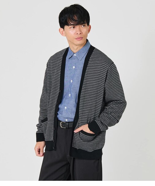【ウォッシャブル】小紋ドット Vネックカーデカーディガン