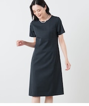ウールシルクシャドー千鳥 パネル切替え半袖ワンピース