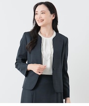 ウールシルクシャドー千鳥 ノーカラージャケット
