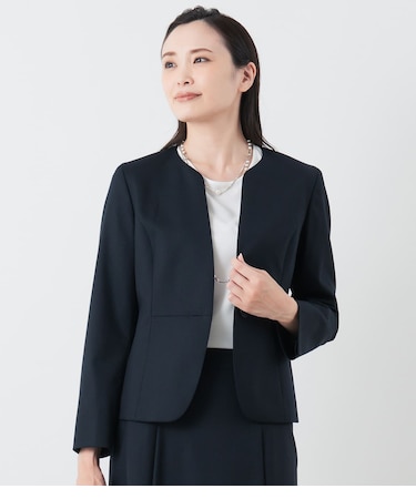 ウールシルクシャドー千鳥 ノーカラージャケット