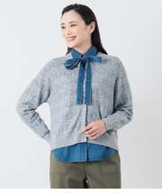 ウールブレンドラメ 透かし柄カーディガン