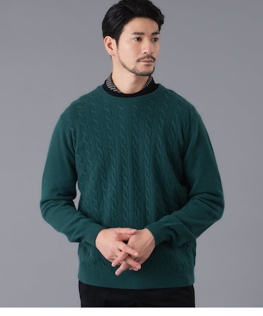 カシミヤ ケーブル クルーネックニット