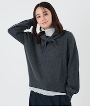 【手洗い可能】スカーフ付オーバーサイズニット レディース カシミヤ混