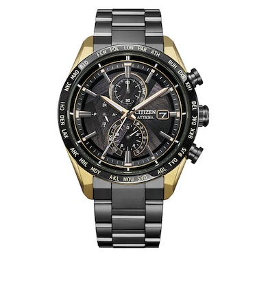 ATTESA アテッサ LIGHT in BLACK エコ・ドライブ電波時計 ダブルダイレクトフライト ACT Line BLACK Titanium Series AT8384-58E 電波ソーラー メンズ