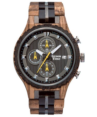 Green Time グリーンタイム木製腕時計 Technical テクニカル クロノグラフ ZW106A (秒針イエロー)