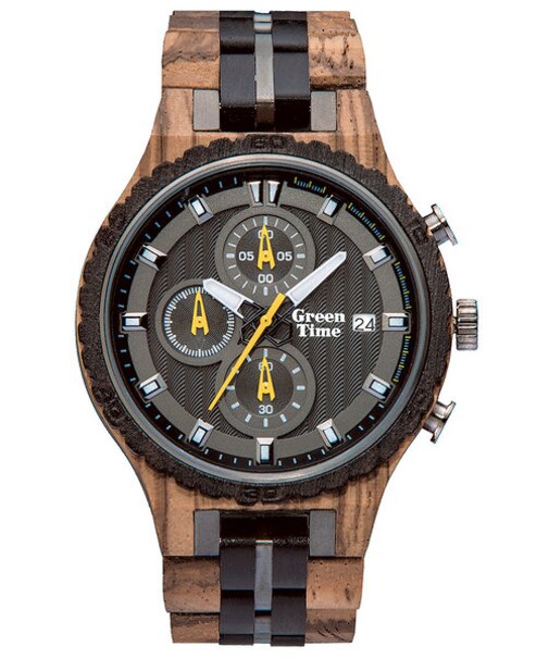 Green Time グリーンタイム木製腕時計 Technical テクニカル クロノグラフ ZW106A (秒針イエロー)