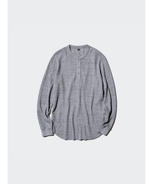 ワッフルヘンリーネックTシャツ/長袖