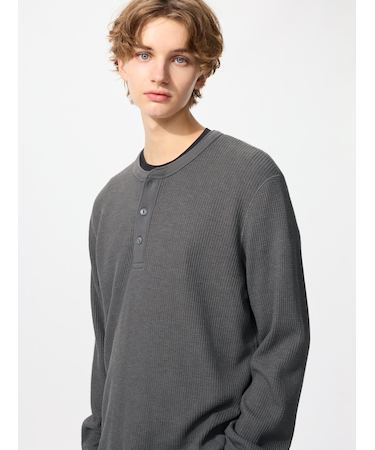 ワッフルヘンリーネックTシャツ