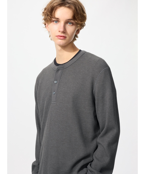 ワッフルヘンリーネックTシャツ