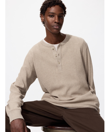 ワッフルヘンリーネックTシャツ