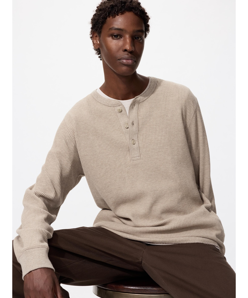 ワッフルヘンリーネックTシャツ