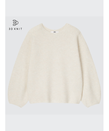 3Dスフレヤーンクルーネックセーター（長袖）