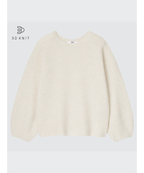3Dスフレヤーンクルーネックセーター（長袖）