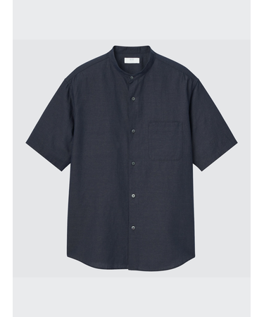 リネンコットンスタンドカラーシャツ(半袖)