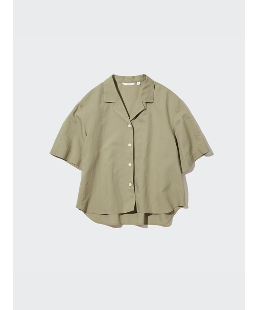 リネンブレンドオープンカラーシャツ（半袖）