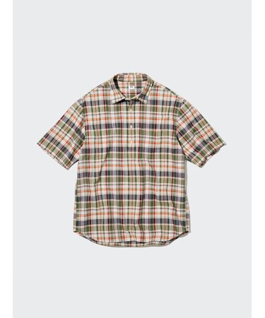 マドラスチェックプルオーバーシャツ（半袖）