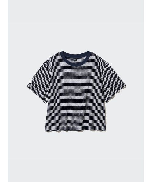 unfil ヘンプボーダーストライプジャージークロップドTシャツ unfil ヘンプボーダーストライプジャージークロップドTシャツ