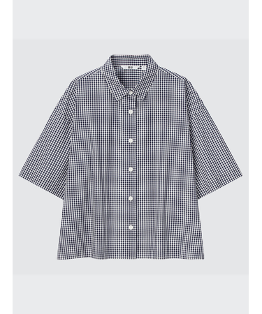 コットンチェックシャツ(5分袖)
