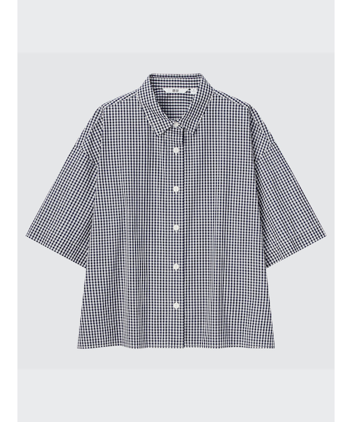 コットンチェックシャツ(5分袖)