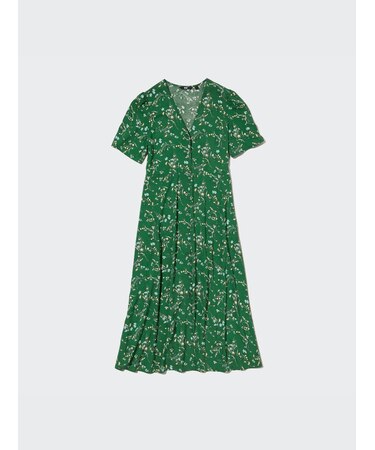 プリントVネックフレアワンピース（半袖）