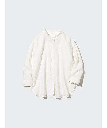 リネンブレンドバンドカラーシャツ（7分袖）