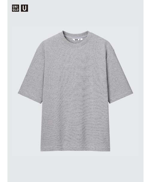 エアリズムコットンオーバーサイズT/ボーダー/5分袖