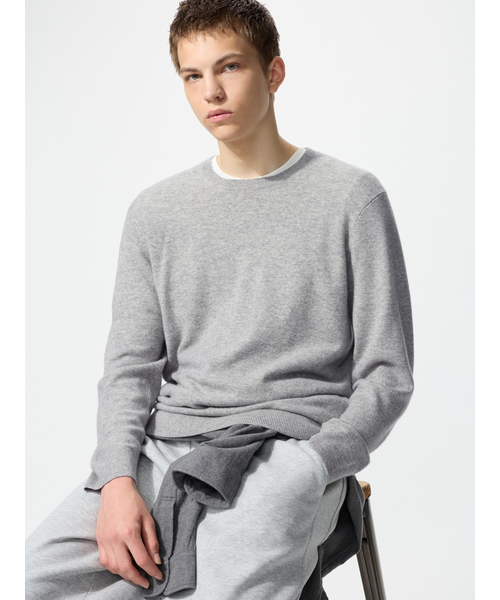セット売　未使用　UNIQLO カシミアクルーネックセーターオフホワイト&グレー ユニクロ公式 | カシミヤクルーネックセーター
