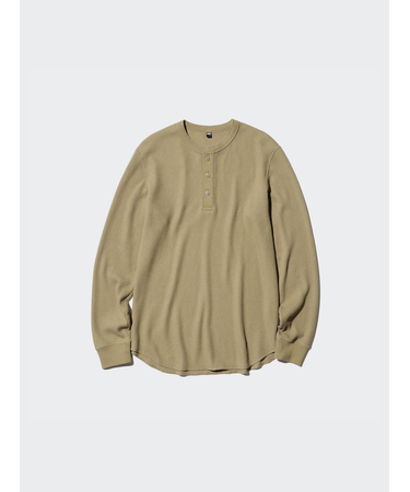 ワッフルヘンリーネックTシャツ/長袖