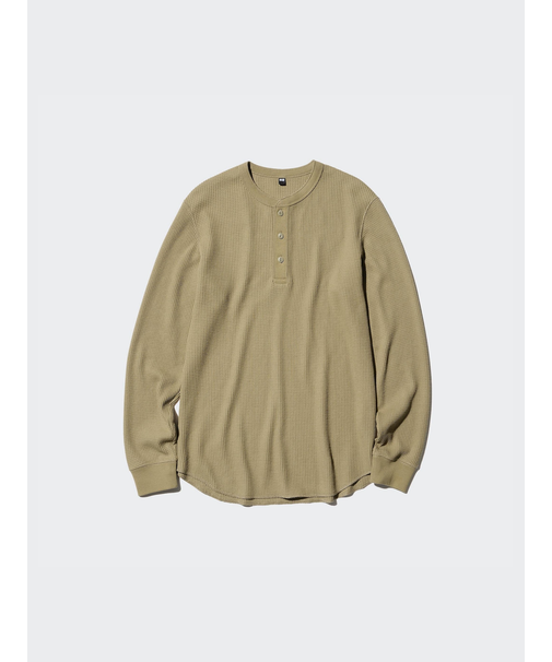 ワッフルヘンリーネックTシャツ/長袖