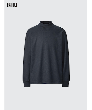 ブラッシュドジャージーモックネックTシャツ