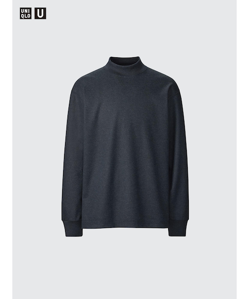 ブラッシュドジャージーモックネックTシャツ