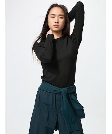 ソフトリブクルーネックT/長袖