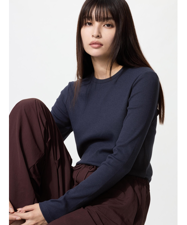 ソフトリブクルーネックT/長袖