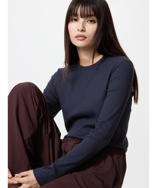 ソフトリブクルーネックT/長袖