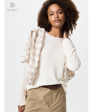 3Dコットンクルーネックセーター