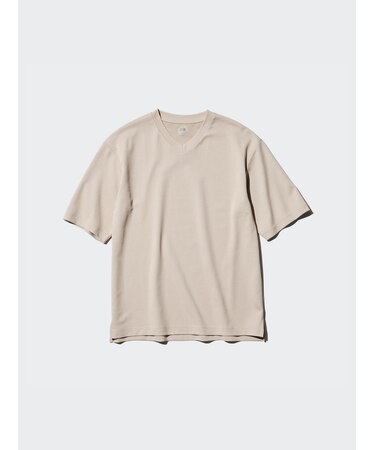 エアリズムコットンリラックスVネックTシャツ/5分袖
