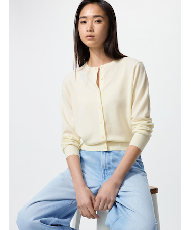 メリノクルーネックカーディガン