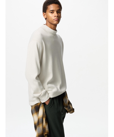 ソフトニットフリースモックネックT