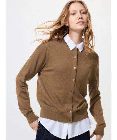 メリノクルーネックカーディガン