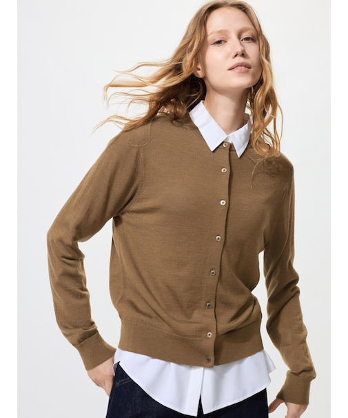 メリノクルーネックカーディガン