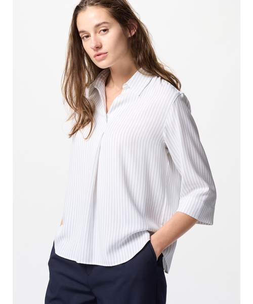レーヨンスキッパーブラウス/ストライプ/7分袖｜ユニクロの通販｜&mall